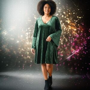 Y2K ANA Velvet Dress XL Shift Bell Sleeves 90s Flowy Whimisigoth Fairy Grunge